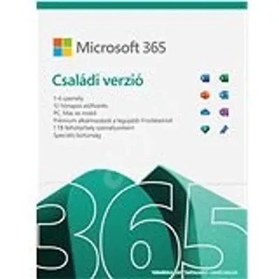 Irodai szoftver Microsoft 365 Családi verzió - 6 felhasználó (elektronikus licenc)