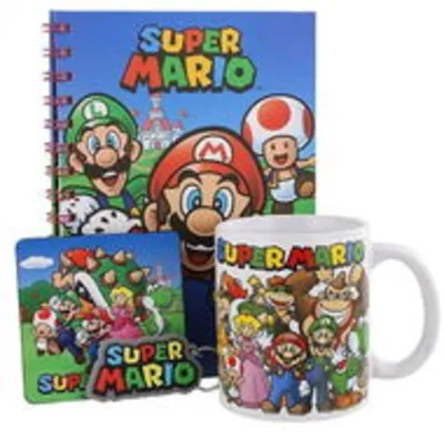 Super Mario - Evergreen bögre + kulcstartó poháralátét jegyzetfüzet ajándék szett