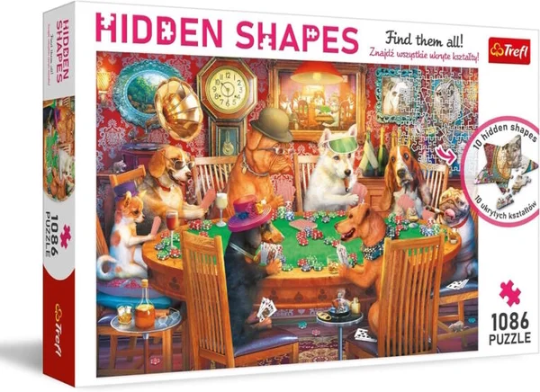 Trefl Hidden Shapes: Pókerező kutyák puzzle rejtett alakzatokkal - 1086 darabos (10749)