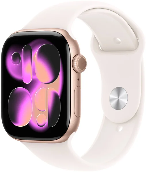 Apple Watch Series 11 42mm Rozéarany alumínium tok Lágy rózsaszín sporszíjjal - S/M okosóra