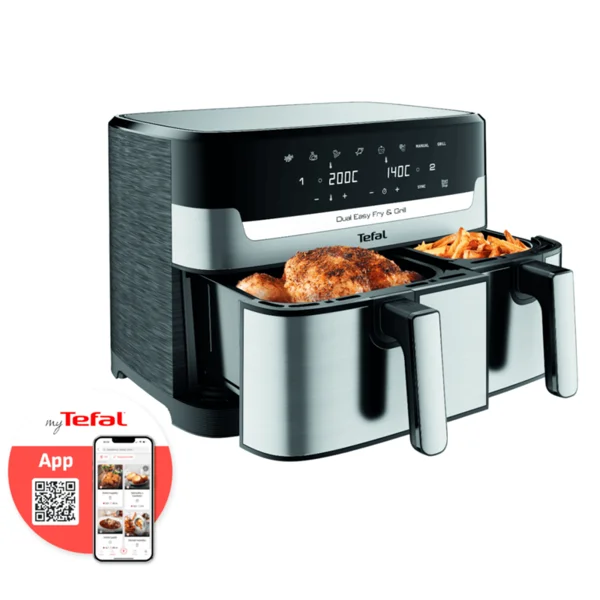 Forrólevegős fritőz Tefal Dual Easy Fry & Grill 2az1-ben EY905D10 Rozsdamentes/Fekete