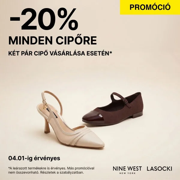 20% kedvezmény minden cipőre min. 2 vásárlása esetén