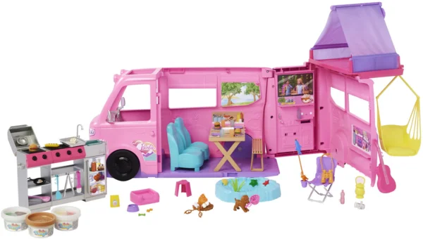 MATTEL Barbie Álom lakóautó játékszett, sátorral, hintával, grillel és kiegészítőkkel játékbaba autó barbie dreamhouse adventures (AlzaPlus+)