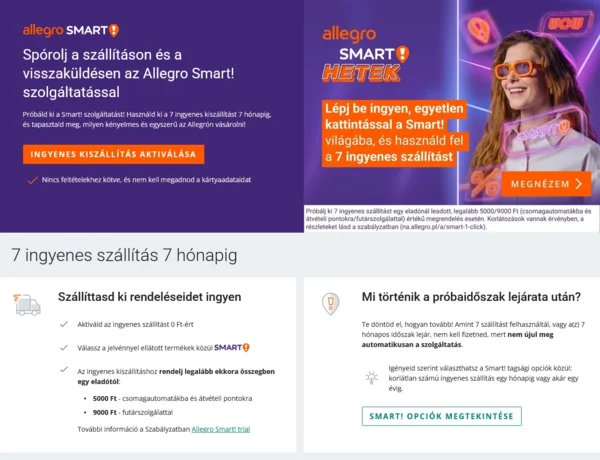 7 hónapos 7 ingyenkiszállításos Allegro smart próbaidőszak