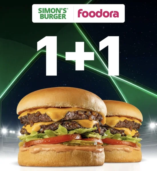 1+1 sajtburger ajánlat a Simon’s Burger éttermeiben, a foodorán keresztül