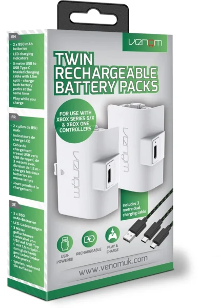VENOM VS2872 Xbox Series S/X & One White Twin Battery Pack + 3 méteres kábel akkumulátor szett (AlzaPlus+)