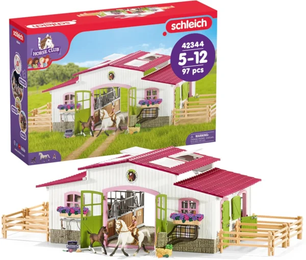 Schleich Horse Club: Lovarda lovassal és lovakkal játékszett (42344, 97 részes)