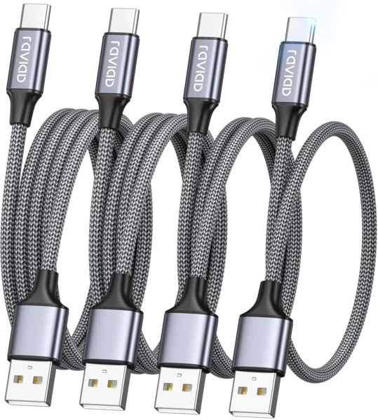 RAVIAD USB-C gyorstöltő kábel csomag (4 db: 0,5m, 1m, 2m, 3m, 3.1A, nylon fonott)
