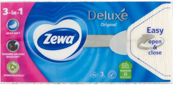 Zewa Deluxe 3 Rétegű Illatmentes Papírzsebkendő - 90 db