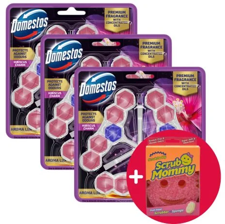 Domestos Aroma Lux Hibiscus WC illatosító blokk, 9x50 g + Ajándék Scrub Mommy Szivacs