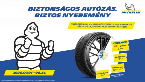 Akár 30.000 Ft visszajár 4 évszakos Michelin autógumi vásárlása esetén kupon formájában