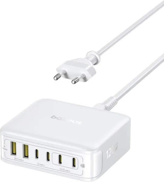 Baseus 120W GaN gyorstöltő (USB-C tápegység, PD/PPS támogatás, MacBook, iPhone, Galaxy, fehér)