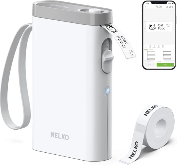 Nelko P21 hordozható Bluetooth címkenyomtató, fehér