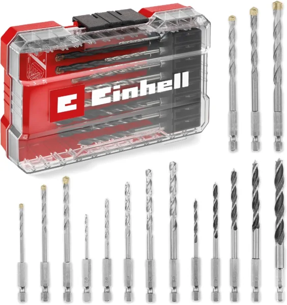 Einhell M-CASE 16 részes fúrókészlet (fa, fém és kőzet fúrószárak, E 6.3 befogó, tárolódobozban)