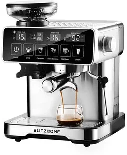 [EU Direct] BlitzHome® CM-301CG Espresso kávéfőző 20Bar 1150W beépített őrlővel PID & NTC 51mm gőzölővel