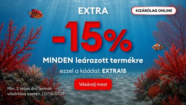 15% extra kedvezmény minden leárazottra (min 2 teljes árú vásárlása esetén)