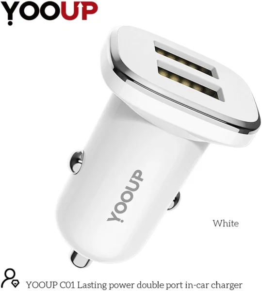 YOOUP C01 Lasting Power kettős portos autós töltő (fehér)