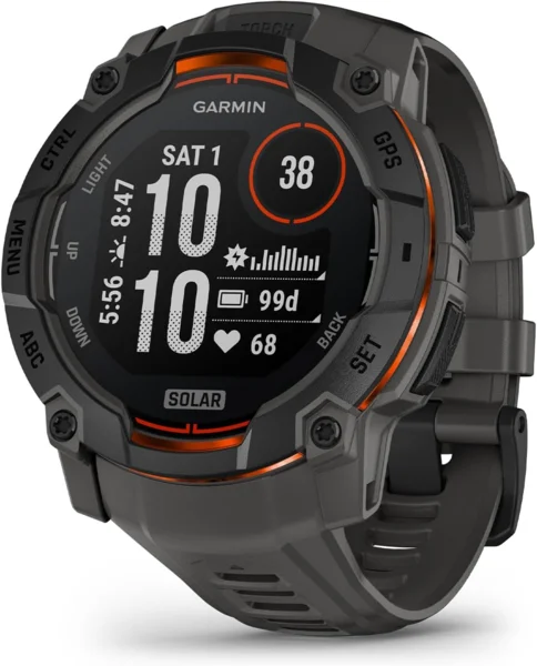 Garmin Instinct 3 Solar 50mm GPS okosóra, 10 ATM, LED lámpa
