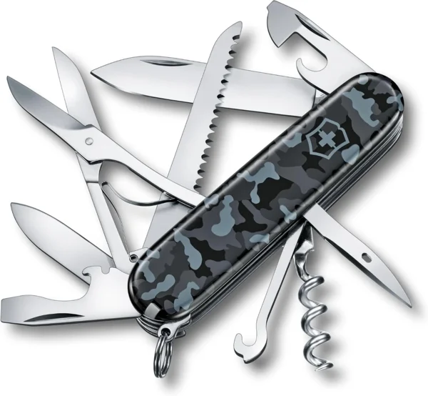 Victorinox Huntsman zsebkés, olló, fafűrész, dugóhúzó, fekete