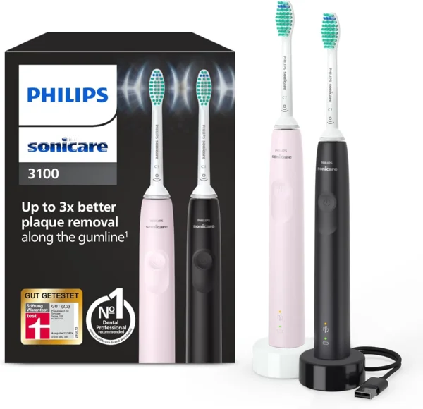 Philips Sonicare 3100 elektromos fogkefe, fekete és rose, 2 db-os szett (HX3675/15)