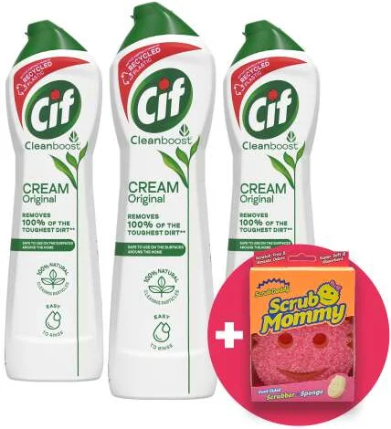 Cif Súrolókrém Original 3x500ml + Ajándék Scrub Mommy Szivacs
