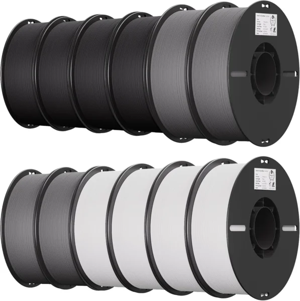 Creality Ender PLA 3D nyomtató filament szett, 1,75 mm, 12x1 kg (fekete/fehér/szürke)