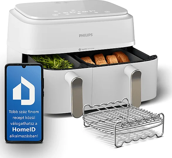 Philips 3000 Series NA353/14 Airfryer 9 l dupla kosaras forrólevegős sütő grillrács és nyárs kiegészítőkkel (NA353/14)