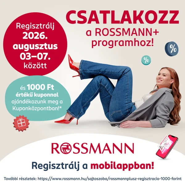 1000 Ft kedvezmény a Rossmann+ regisztrációhoz