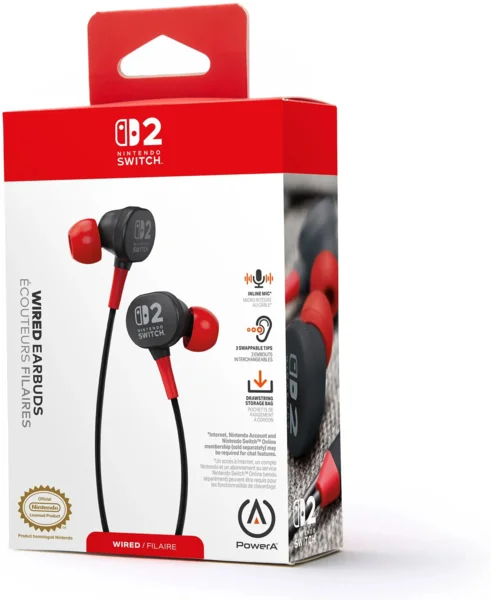 PowerA Wired Earbuds - Nintendo Switch 2, Black fej-/fülhallgató