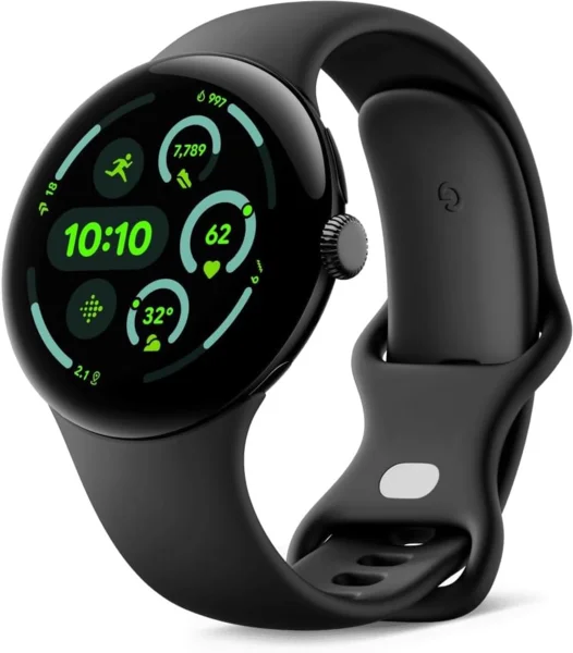Google Pixel Watch 3 45 mm okosóra, fekete alumínium, obszidián szíj, Wi-Fi