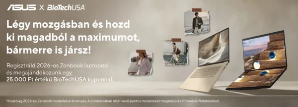 25 ezer Ft-os BioTechusa ajándék kuponkód 2026-os ASUS Zenbook modellek mellé