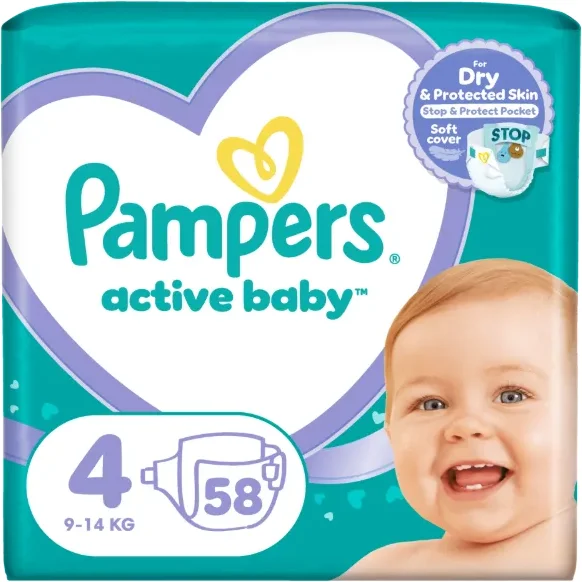 Pampers Active Baby pelenka - Méret: 4, 58 db pelenka, 9kg-14kg