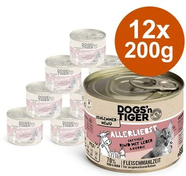Dogs'n Tiger ínyenc menü gazdaságos csomag 12 x 200 g, Marha & máj