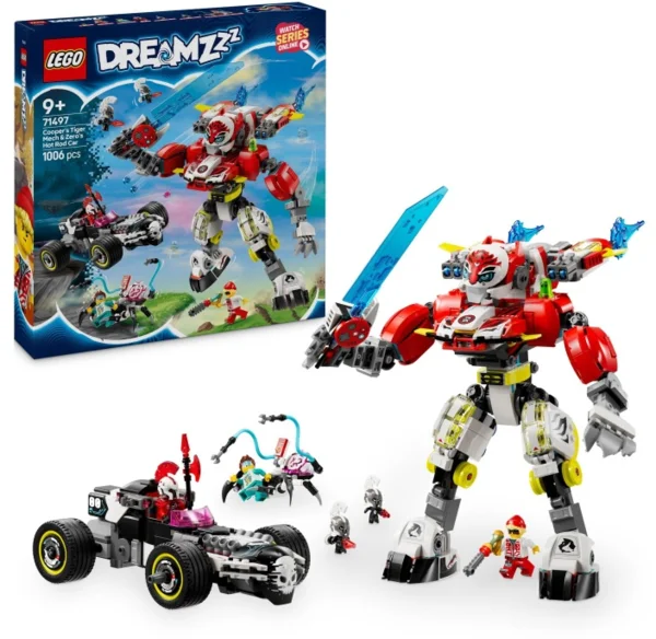 LEGO DREAMZzz 71497 Cooper tigrisrobotja és Zero hot rod autója