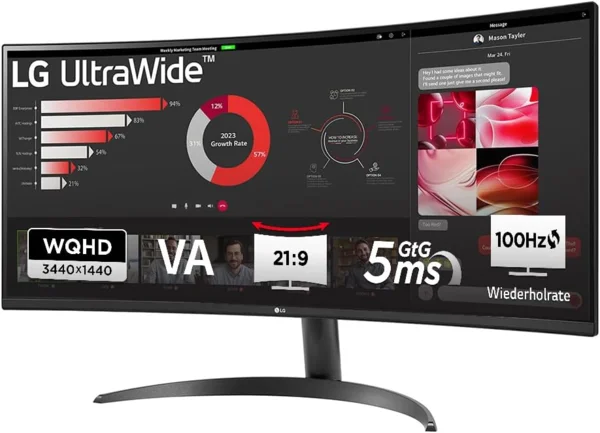 LG UltraWide 34WR50QK-B 34" Curved UWQHD VA monitor, 100Hz, fekete