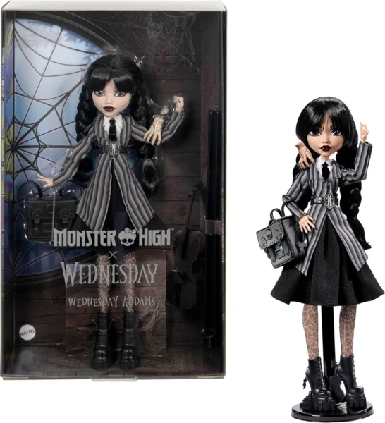 Monster High x Wednesday Addams gyűjthető baba uniformissal és kiegészítőkkel