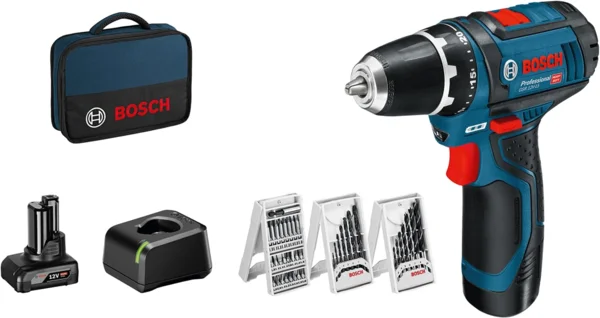 Bosch Professional GSR 12V-15 akkus fúrócsavarozó 39 részes készlet (1x 2.0Ah, 1x 4.0Ah akku)