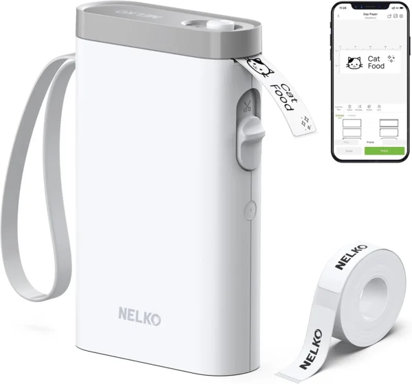 Nelko P21 hordozható Bluetooth etikettnyomtató, fehér