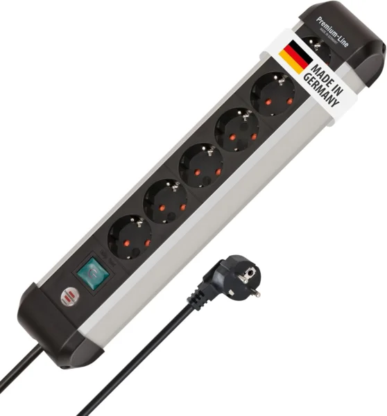 Brennenstuhl Premium-Alu-Line elosztó 6-részes, 3m, kapcsolóval