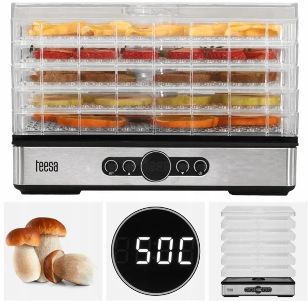 Teesa Zöldség-gyümölcs gomba szárító 400W 5 szűrős hőfokszabályzó kijelző (TSA3032)