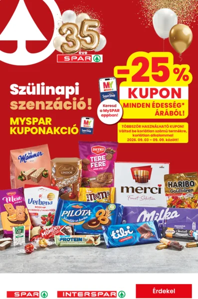 25% kedvezmény minden édességre* a Spar üzleteiben