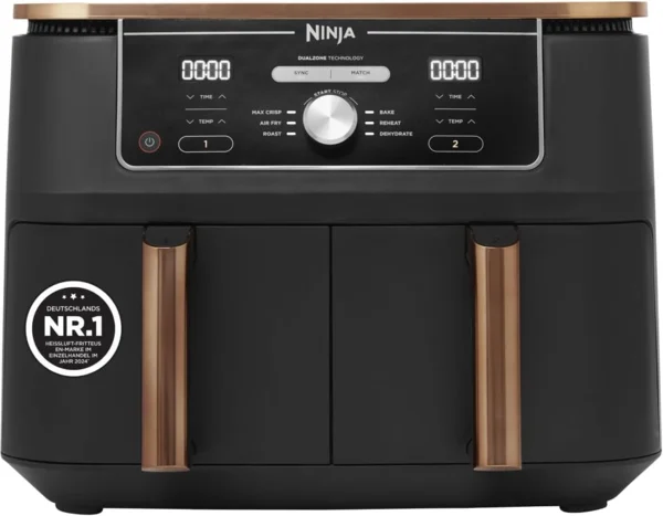 Ninja Foodi MAX DualZone forrólevegős sütő, 9,5L, fekete/réz, AF400EUCP