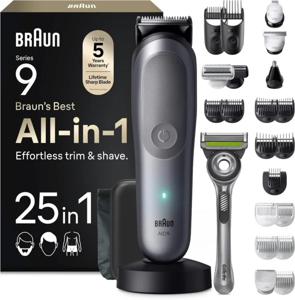 Braun Series 9 All-in-One 25 az 1-ben szakáll- és hajvágó készlet, szürke