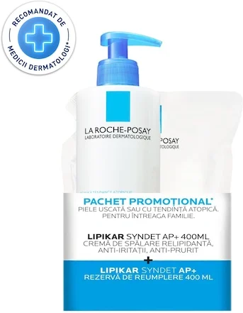 La Roche-Posay csomag: Ultra-gyengéd tisztítókrém száraz, atópiás bőrre Lipikar Syndet AP+, 400 ml + utántöltő, 400 ml