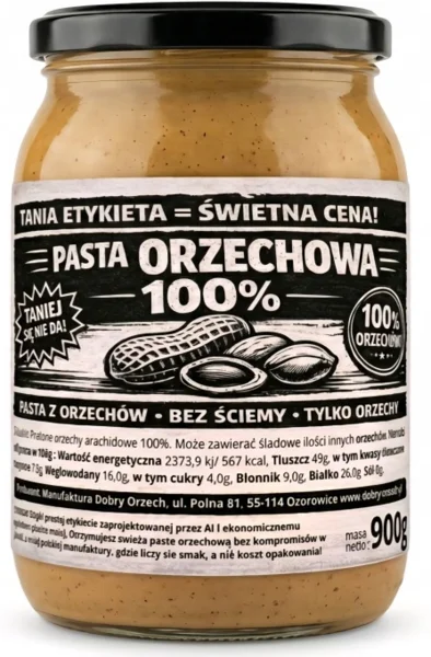 Mogyorókrém 900g PEANUT BUTTER 100% Dobry Orzech KETO - Cukormentes
