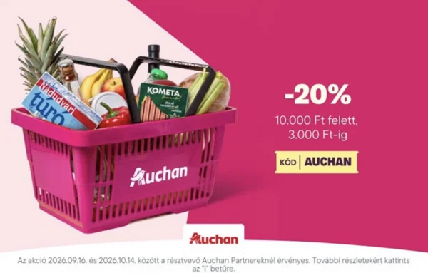 20% végösszegi kedvezmény 10 000 Ft felett az Auchanból a foodorán keresztül