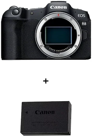 Canon EOS R8 fényképezőgép, 24MP, 4K, váz, Full Frame, fekete + Canon LP-E17 akkumulátor