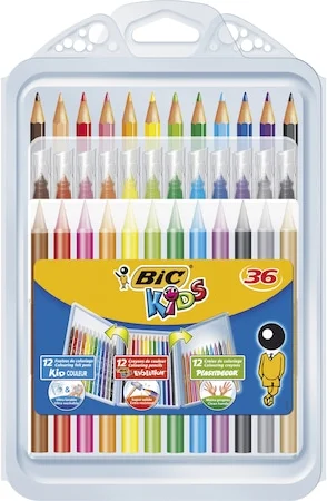BIC Kids Színező csomag: Evolution színes ceruza, 12db, Kid Couleur filctoll, 12db, Plastidecor zsírkréta, 12db