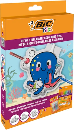 BIC Kids Outer Space SET - 12 színező filctoll, 6 csillámos ragasztó, 3 felfújható színezőjáték, 21 db szett