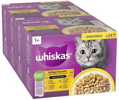 Whiskas 1+ tasakos 48 x 85 g, Klasszikus válogatás szószban